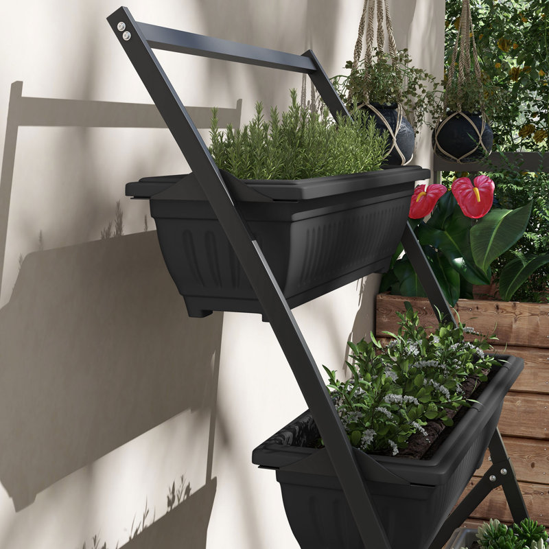 Lit de jardin surélevé vertical à 4 niveaux Padon avec 4 boîtes de rangement, Noir