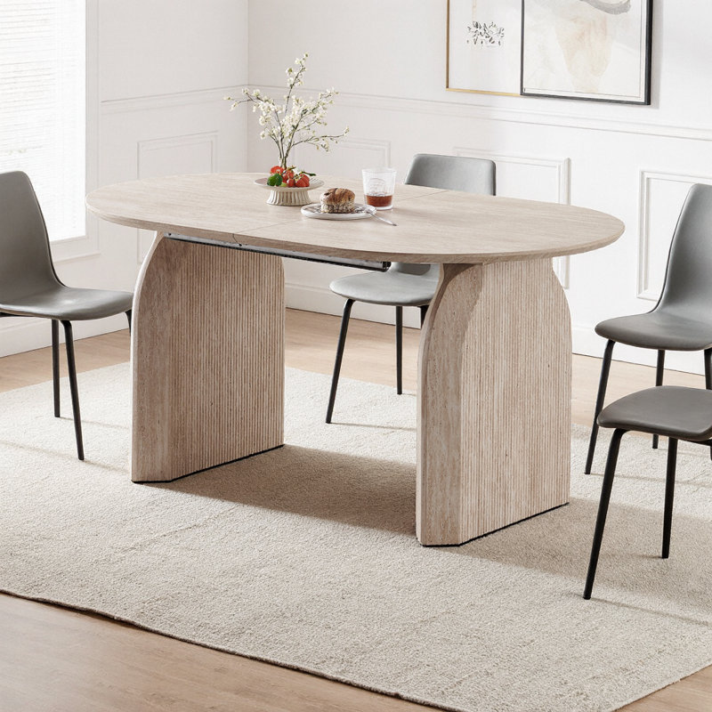 Table de salle à manger extensible moderne en bois naturel avec pieds à double pilier, H 29,53 po x L 90,55 po x P 35,43 po