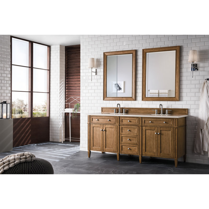 Meuble-lavabo double l 72 po Dussault, Marfil éternel, Brun selle, 8 po