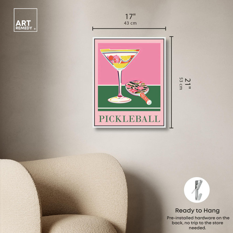 «Cocktail and Pickleball Canvas Beach Coastal Art» par Art Remedy, Cadre flottant blanc, H 21 po x l 17 po x P 1,8 po