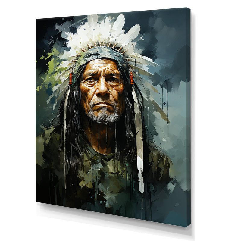 " Native Sioux Chief Portrait ", Wrapped Canvas, 32" H x 24" W x 1" D