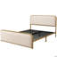 Structure de lit en métal doré moderne avec tête de lit et pied de lit rembourrés incurvés avec rangement sous le lit, lattes métalliques robustes, beige