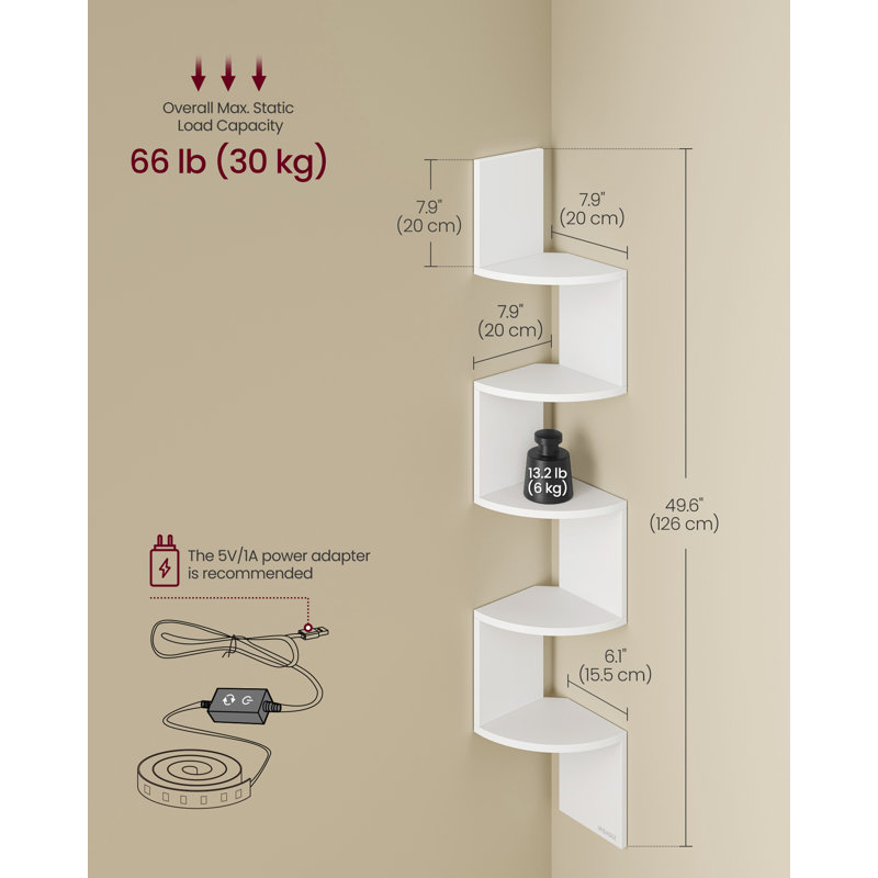 Wall Mounted Corner Shelf With RGB LED Lights, White