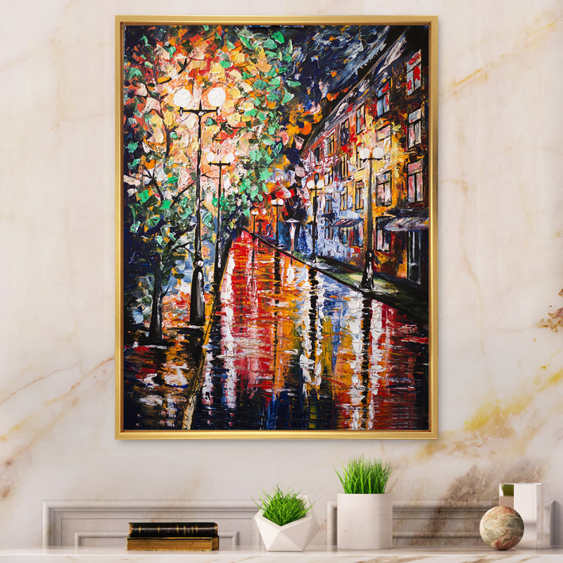 Paris Street Under Rain - Peinture, H 20 po x l 12 po x P 1 po, Cadre flottant doré