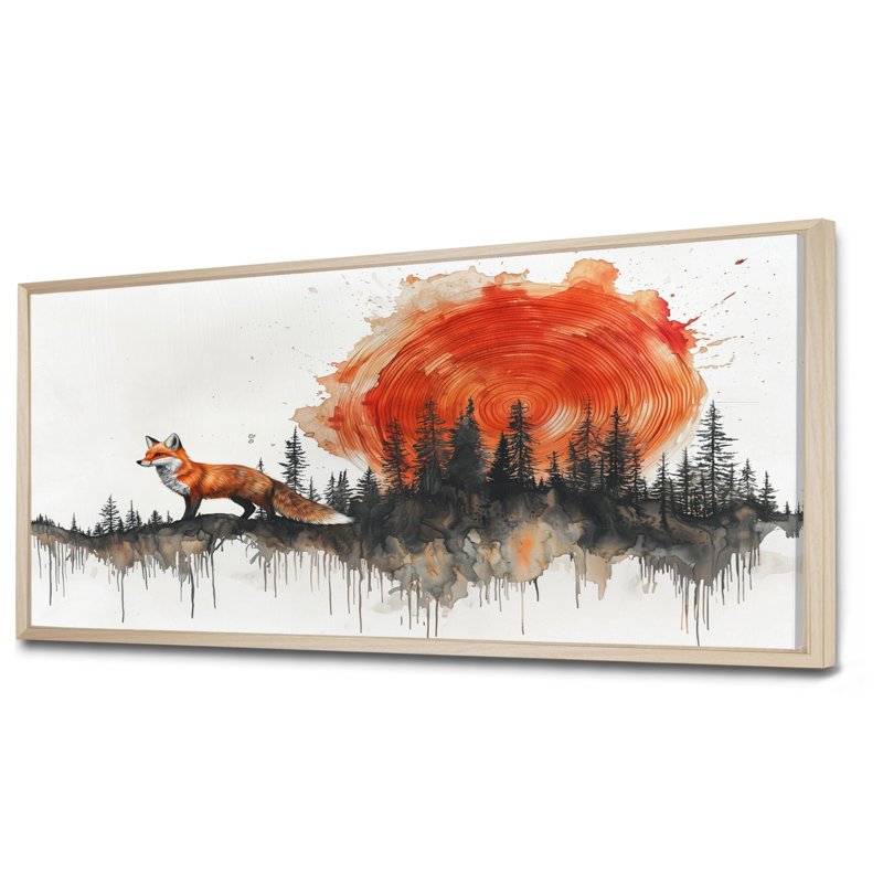 «Silent Fox In Forest Landscape III», art mural renard, H 28 po x l 60 po, Cadre flottant, Naturel
