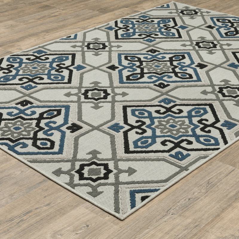 Tapis d'intérieur / extérieur à motif géométrique résistant aux taches Inessa , Rectangle 6 pi 7 po x 9 pi 2 po