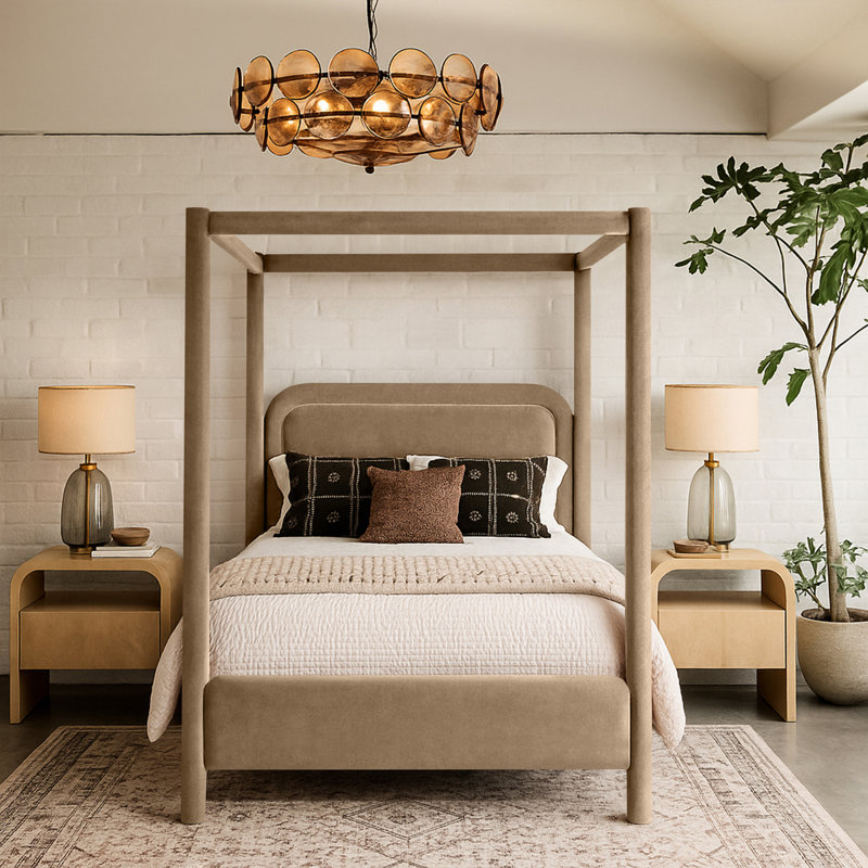 Lit tapissier Salina, Grand, Velours beige