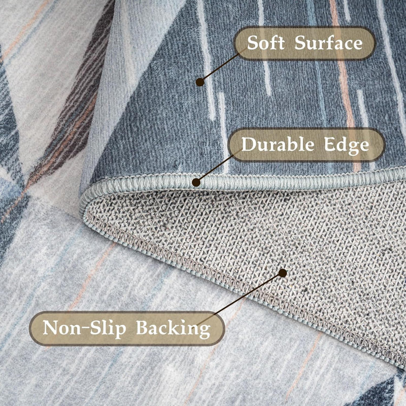 Blue and Gray Geometric 5' x 7' Washable Synthetic Area Rug