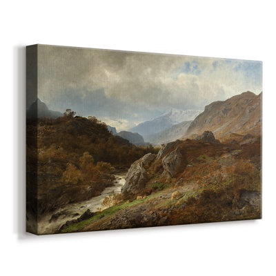Paysage de montagne avec moutons - Hans Gude - Toile tendue avec châssis-c. Fin du 19e siècle