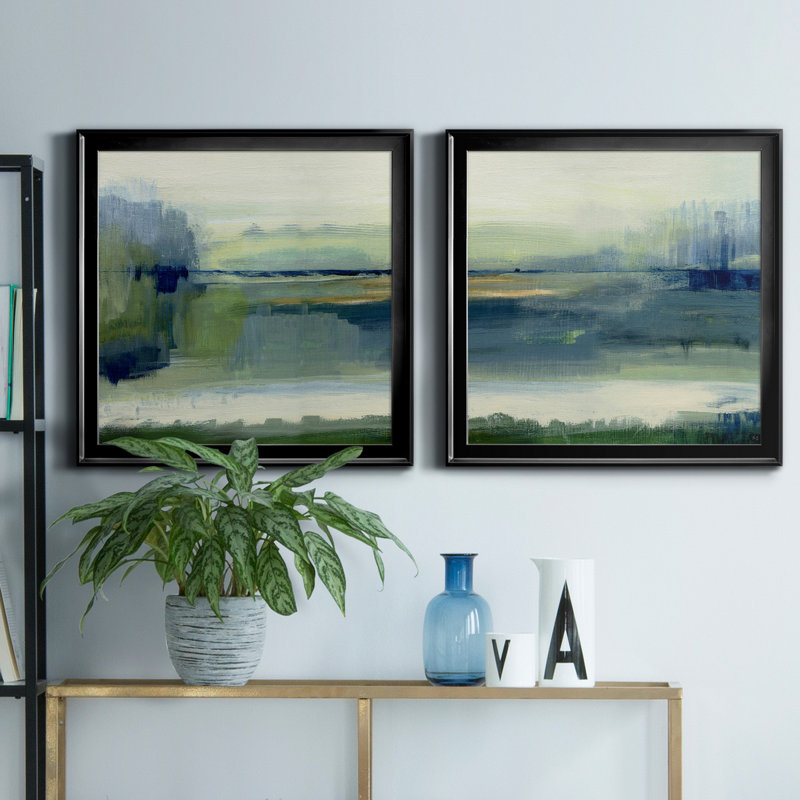 Glistening Meadow Détail I - Ensemble de 2 peintures sur toile encadrées, H 34,5 po x l 69 po x P 1,5 po, Noir