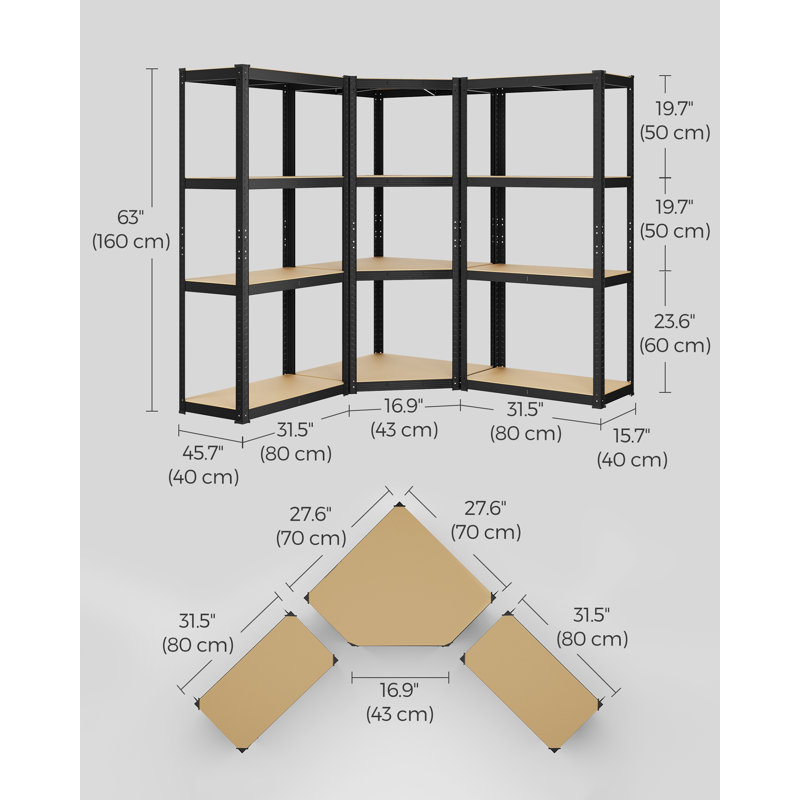 Aly 80cm W Metal Height -Adjustable Shelving Unit, Black, 160cm H x 150cm W x 150cm D