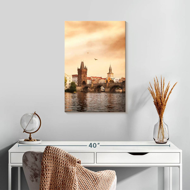 Rivière Lilie Vltava sous le pont Charles, H 24 po x l 16 po