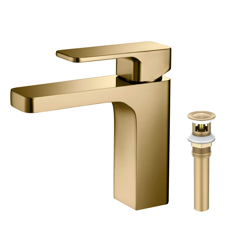 Blaze Single Hole Bathroom Faucet with Drain Assembly, Brushed Brass
