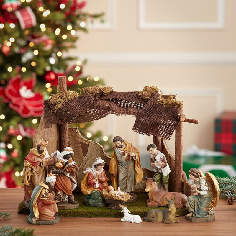 Kurt Adler Nativity Set With Stable Table Piece, 12-Piece Set