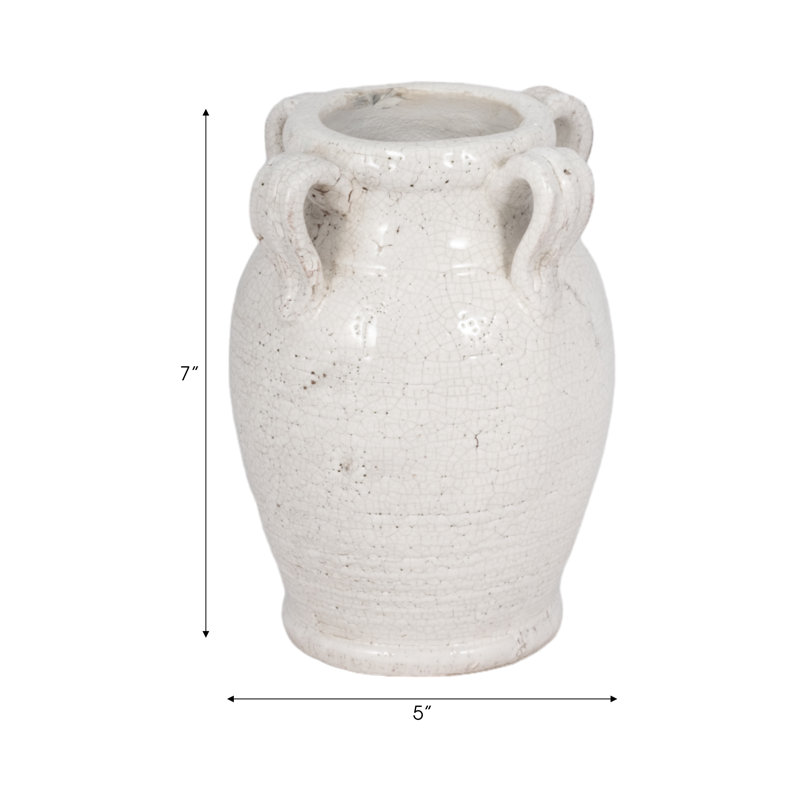 Ceramic/Porcelain Table Vase, Glossy White, 7" H x 5" W x 5" D
