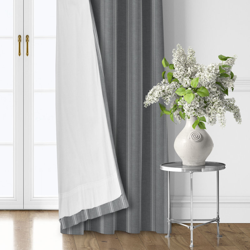 Shay Broad Ticking Stripe Gray Cotton Simple Top Pocket Drapery Panel Set of 2, 50" W x 48" L