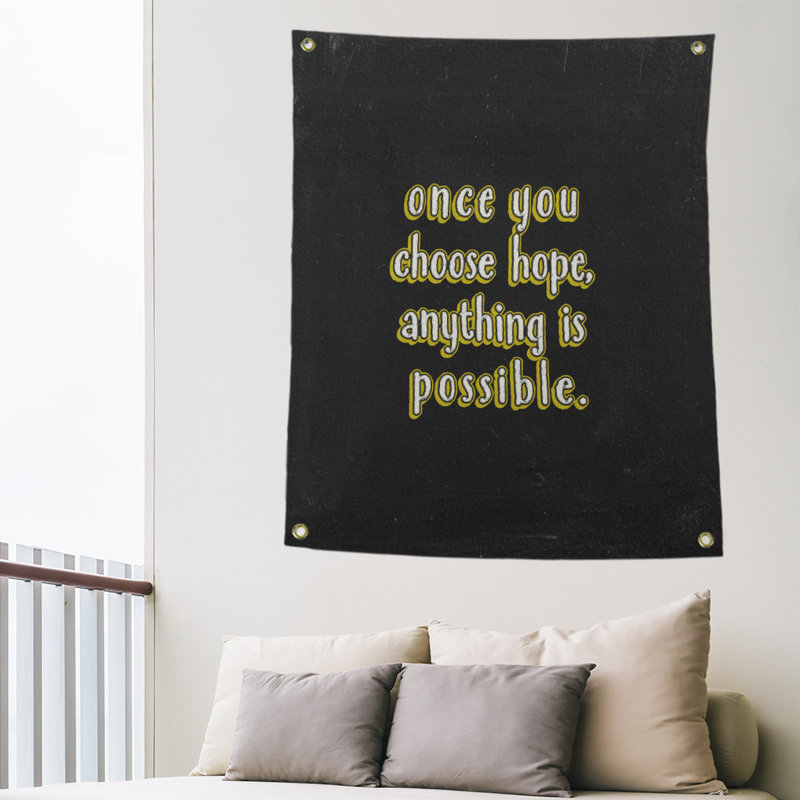 Tapisserie tableau noir en polyester, citation d’espoir, H 36 po x l 26 po, Jaune