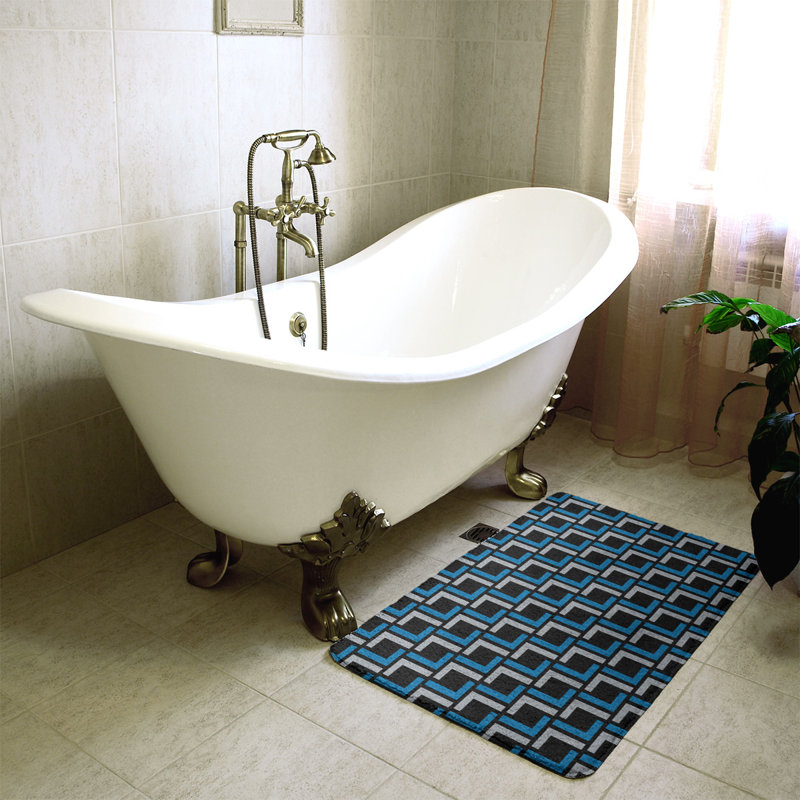Tapis pour salle de bain Baltimore, l 21 po x L 34 po, Black/Honolulu Blue/Silver