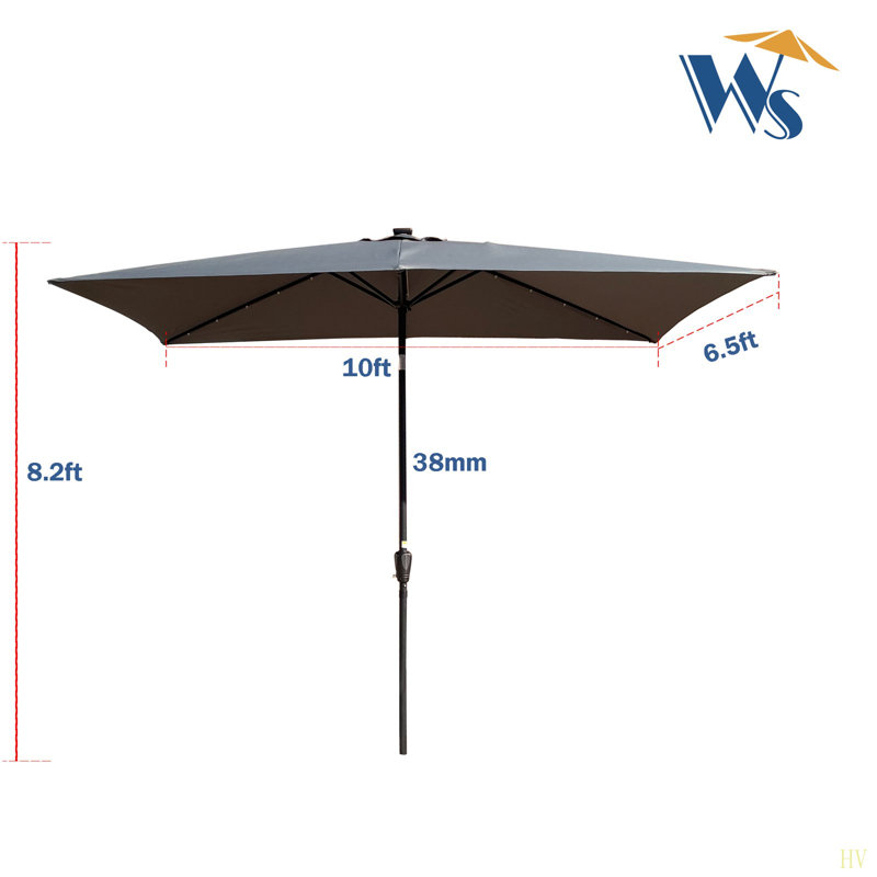 Parasol d'extérieur à DEL solaire 10 x 6,5T avec manivelle et bouton poussoir inclinable pour la cour, Gris anthracite