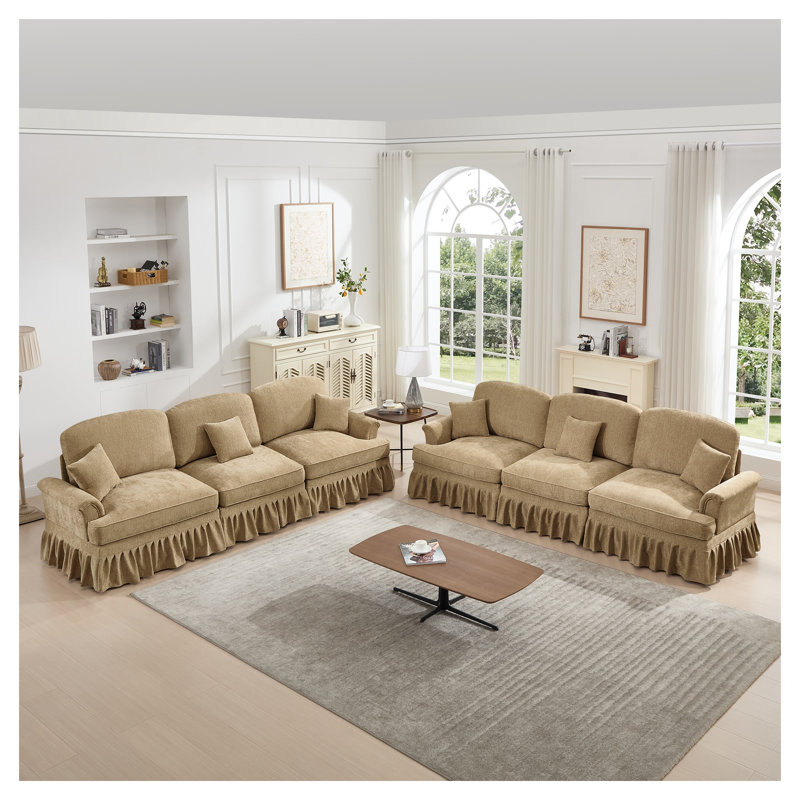 Ensemble de canapé modulaire polyvalent en chenille modulaire avec jupes à volants amovibles et accoudoirs évasés - Canapé nuage de café clair