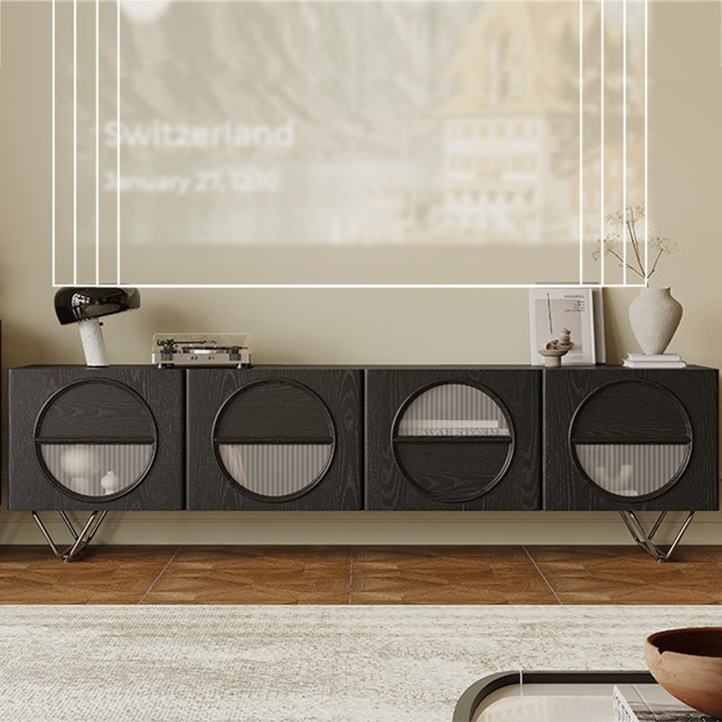 Solid Wood & Glass Accent TV Stand, Black
