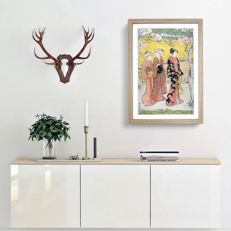 Cherry-Blossom Viewing at Shinobazu Pond by Torii Kiyonaga - Picture Frame Painting Print, 36cm H x 27cm W x 2cm D