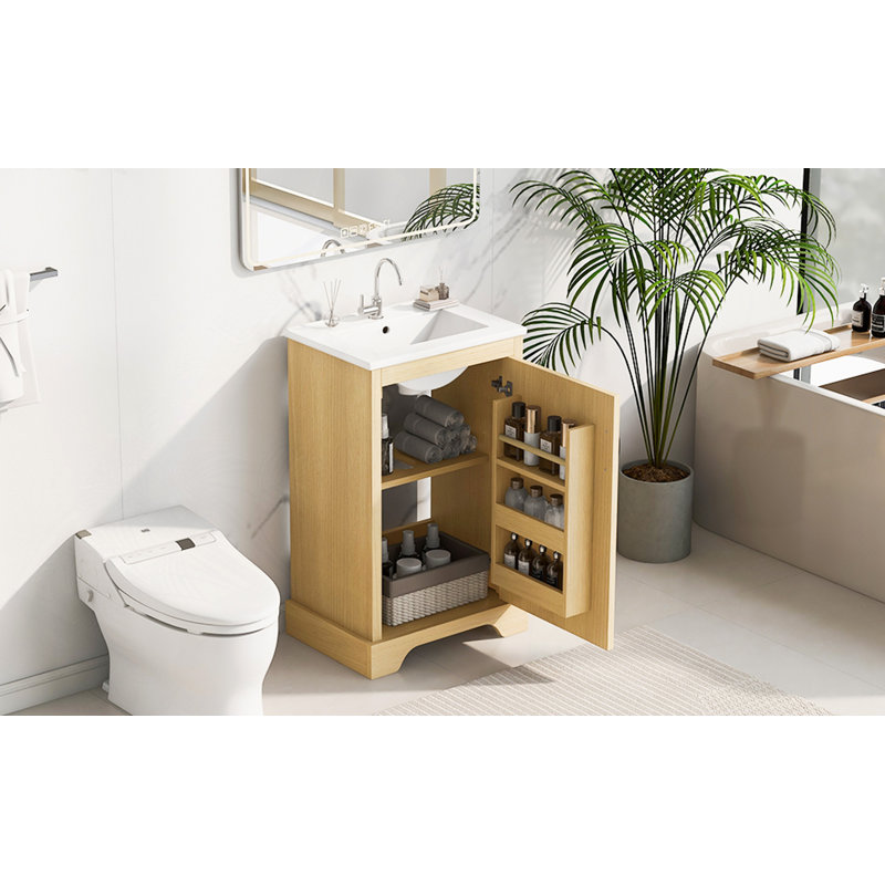 Meuble-lavabo de 20 po avec lavabo, armoire de salle de bain avec porte à fermeture douce, support de rangement et tablette réglable