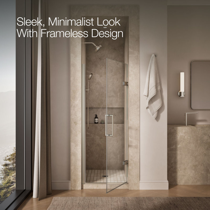 Composed 27-5/8-In28-3/8-In W X 71-1/2-In H Frameless Pivot Shower Door With 3/8-In Crystal Clear Glass And Back-To-Back Vertical Door Pulls