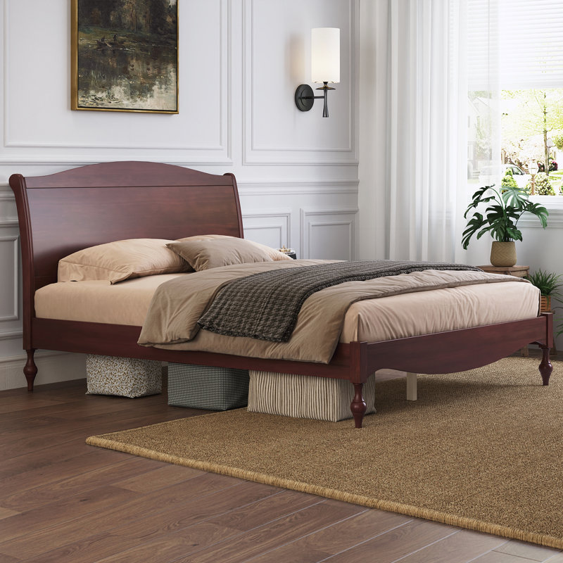 Cadre de lit grand en bois avec tête de lit, lit plateforme rétro, Grand lit, Noyer foncé