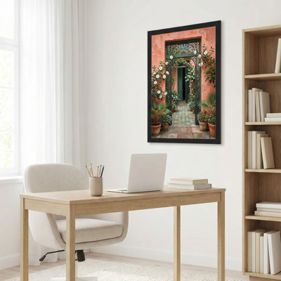 Art mural sur toile noir encadré pour le salon, la chambre à coucher, le bureau ou le vestibule - décoration murale décorative avec arche florale