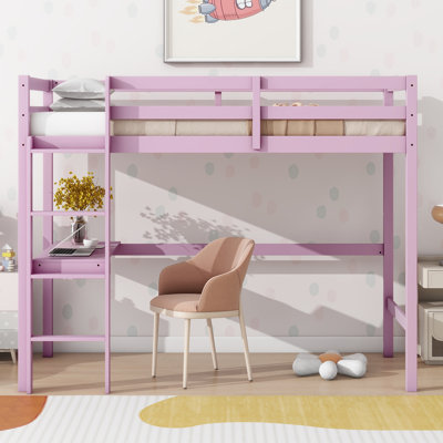 Twin Solid Wood Loft Bed With Built-in-desk by Harriet Bee