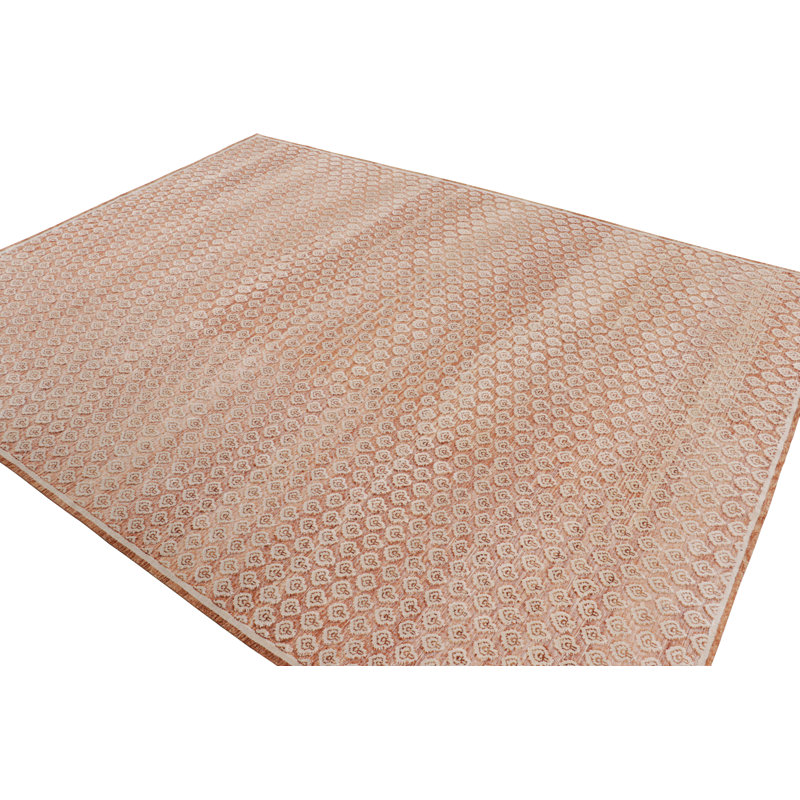 Rug & Kilim’S Modern Block Print Rug In Red And Pink With White Floral Pattern, Rectangle 8' x 10'