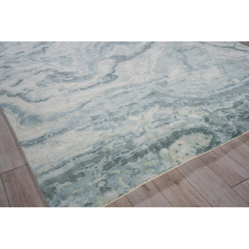 Saccara Blue Wool/Bamboo Silk handloomed Area Rug, Rectangle 2' x 3'