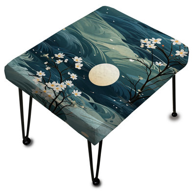 White And Blue Calm Costal Reflections - Floral Rectangle Ottoman