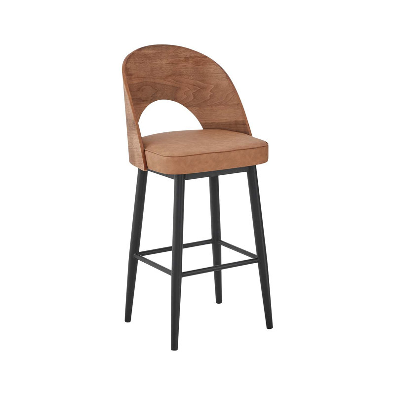Tabouret de bar d'intérieur en métal plaqué avec siège, Marron clair