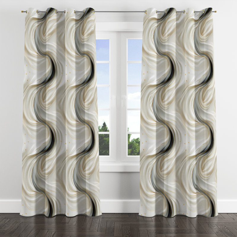 Glamour doré et marbre blanc perle Opulence I - Rideau occultant avec œillets Glam - 1 panneau, L 52 po x L 95 po