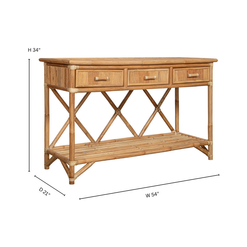 54'' Wide 3 Drawer Rattan Wood Sideboard, Natural