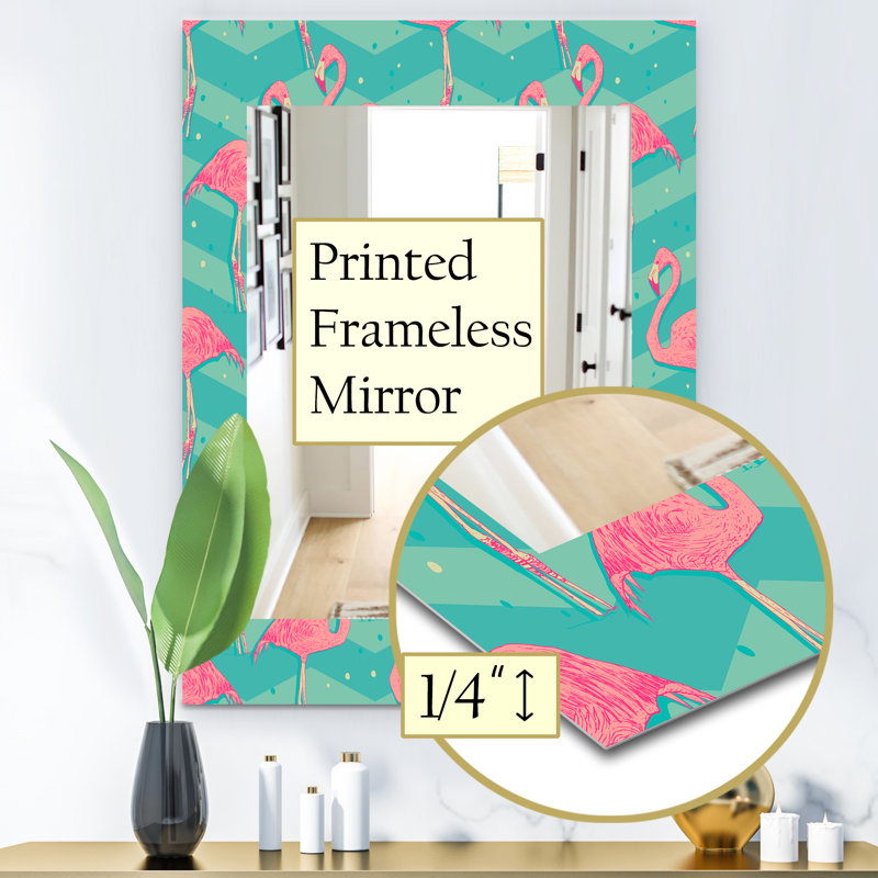 Miroir mural traditionnel flamant rose 1, H 24 po x l 32 po