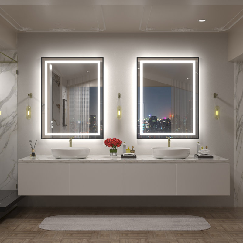 Miroir de salle de bain / meuble-lavabo à cadre en verre trempé à DEL certifié anti-buée Wayfair Basics®, 40 po x 30 po