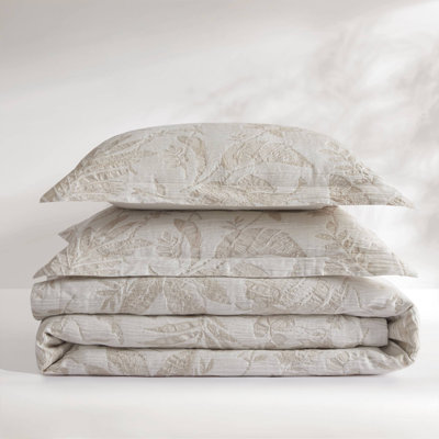 Premium Cotton Jacquard Bedding Sets, King/Cal King Botanical Duvet Set