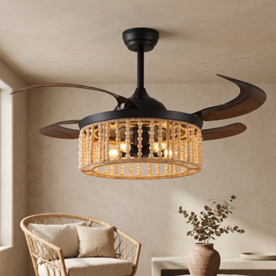 Ventilateur de plafond 48 po rétractable noir Boho Farmhouse Design avec télécommande