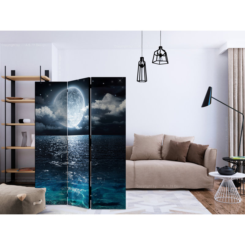 Hovhan 172cm H Folding Room Divider, 3, Moonlit Night - Blue