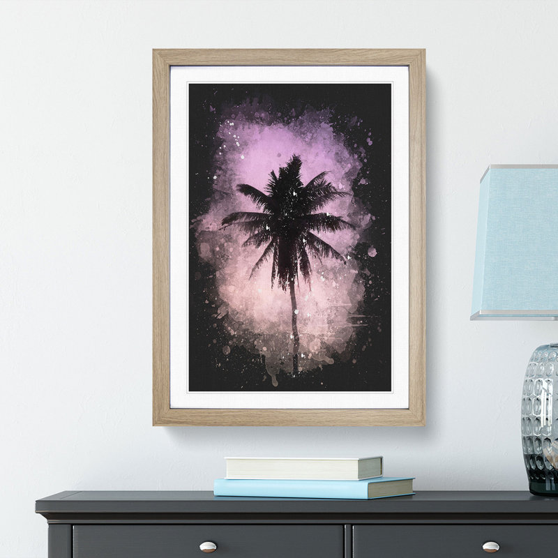 Summer Palm Tree - Framed Print, 63cm H x 45cm W x 2cm D, Oak Framed