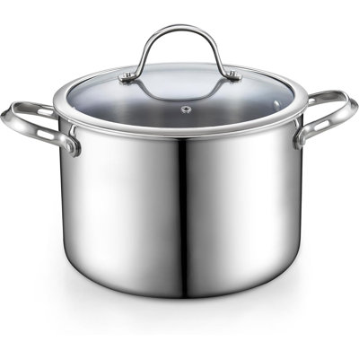 Cooks Standard Multi-Ply Clad 8 Quart Stock Pot, Stainless Steel Soup Pot with Glass Lid, Large Cooking Pot for Pasta, Spaghetti, Stockpot with Even Heating, Induction Cookware, Oven Safe