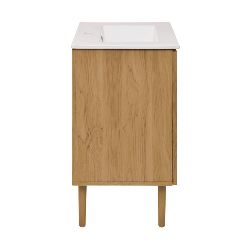 Bron 24" Brown Oak Freestanding Bathroom Vanity with White Sink Top