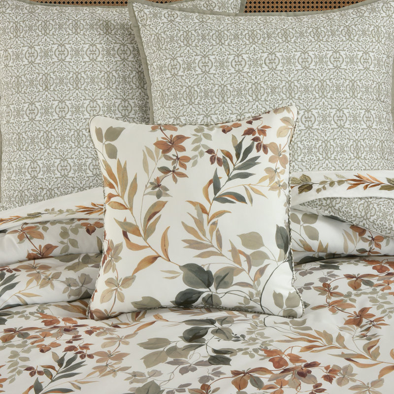 Evergreen Sage and Gold Botanical Leaf 16" Square Throw Pillow