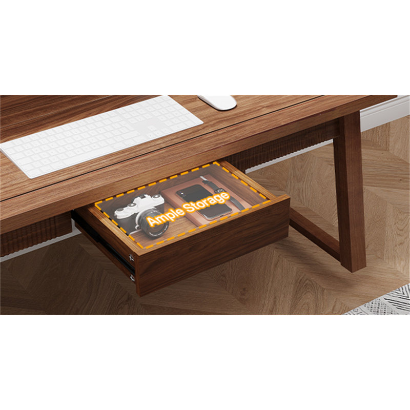 Bureau de direction de 55 po de style Mid-Century moderne avec tiroir, bureau d'écriture en bois massif pour bureau personnel, table de travail rustique en noyer brun pour ordinateur portable, bureau ou espace de travail.