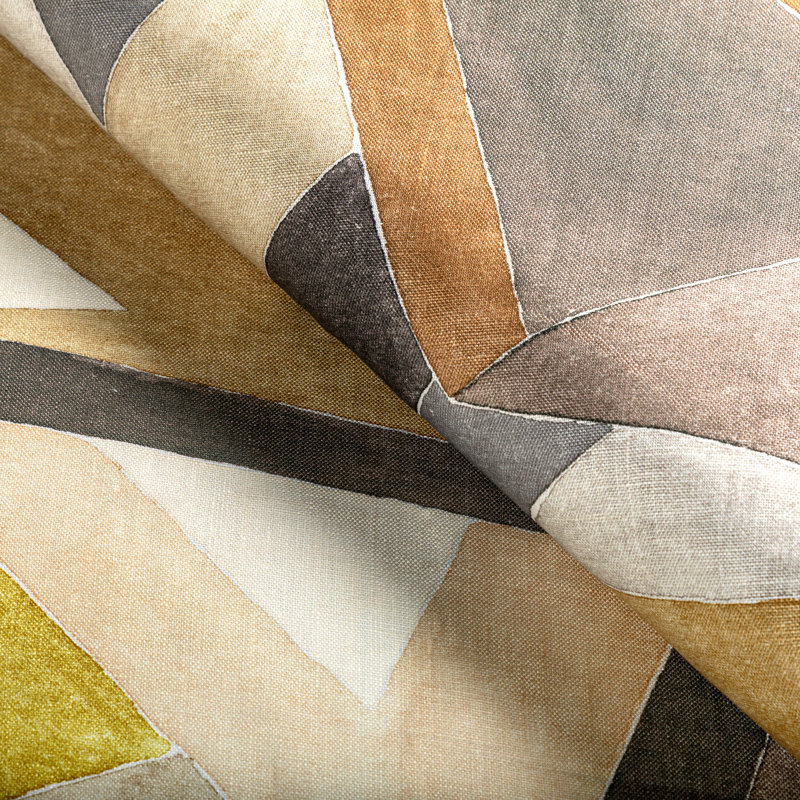 Rhapsody Roulade Print Linen Fabric, Citron/Stone
