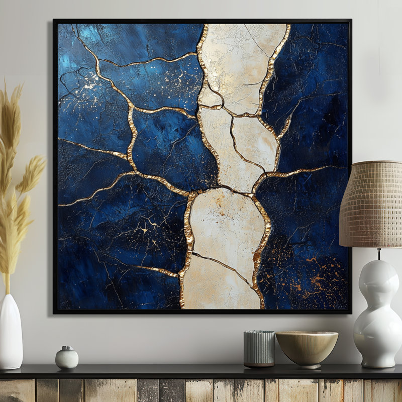 «Soft Neutral Coastal Marble Balance II», art mural en marbre, Reproduction avec cadre flottant, Noir, H 16 po x l 16 po