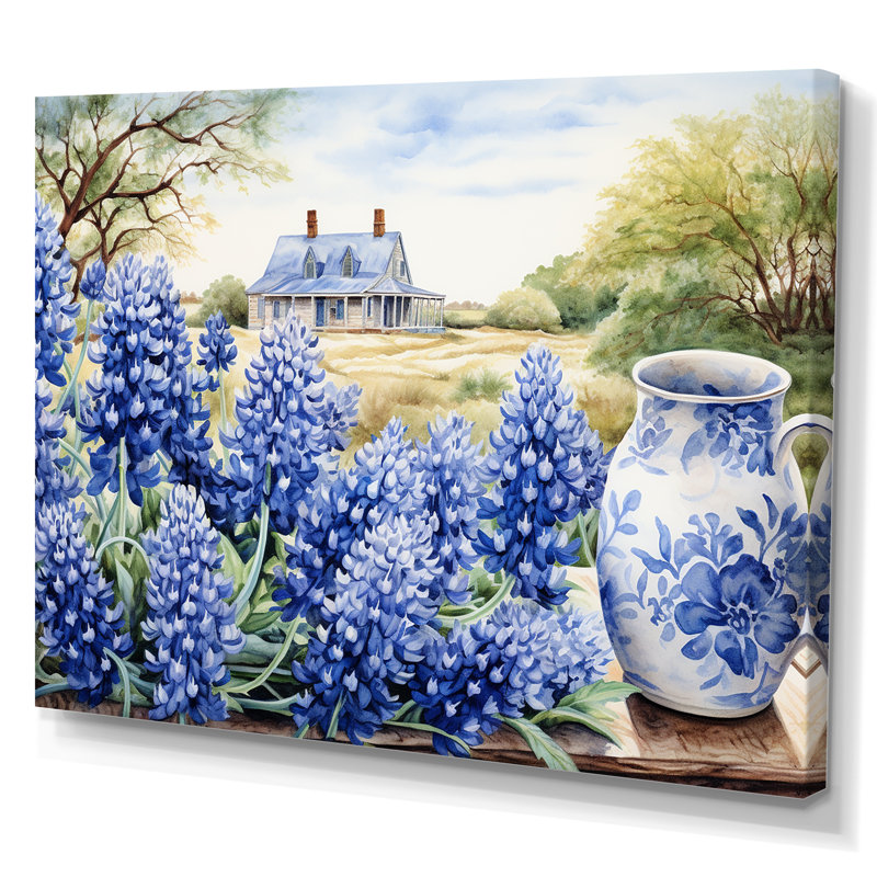 «Blue Bonnets Farmhouse Still Life» sur toile, H 30 po x l 40 po x P 1,5 po